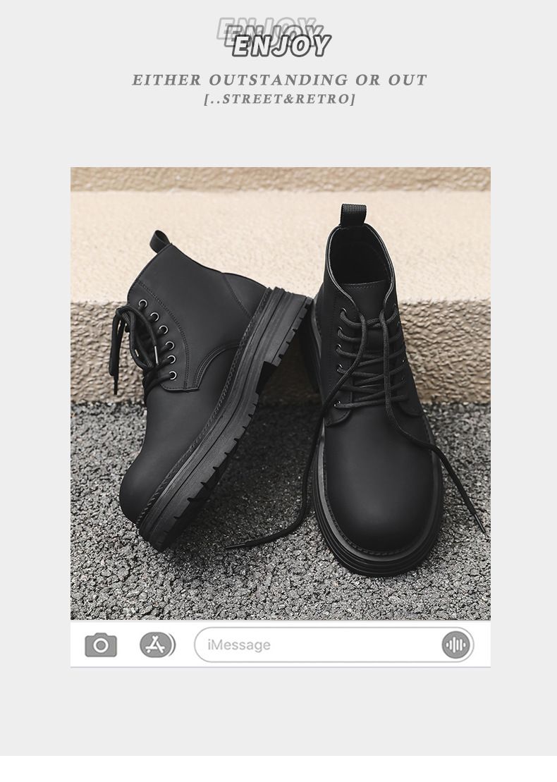 Martin Boots Men's Legs Thin Inner Height Increase Thick Sole Fashion Boots Height Increase Tide Shoes_voghion.com