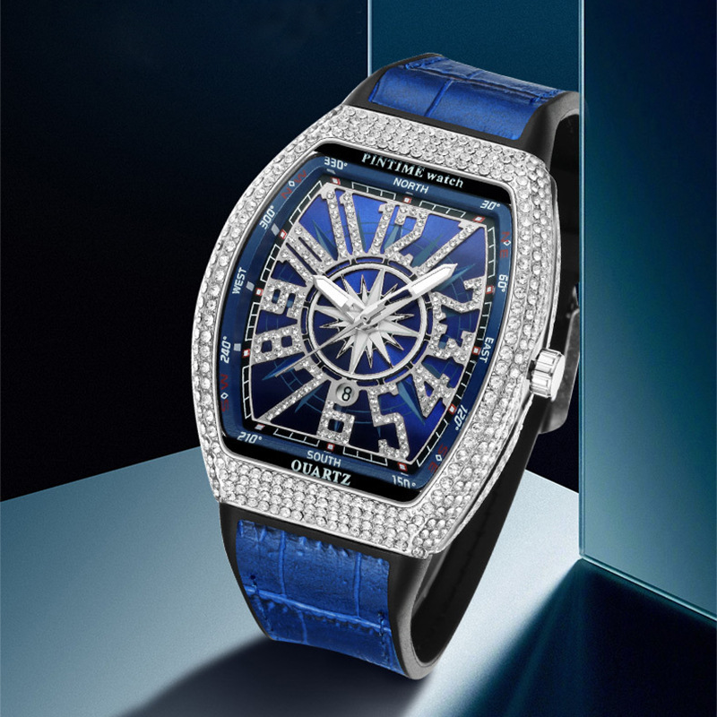 2023 Neue heiß verkaufte Pintime Herren-Freizeituhr Bucket Watch Einfacher Gürtel Yacht Diamantbesatz Vintage Quarz Herrenuhr_voghion.com