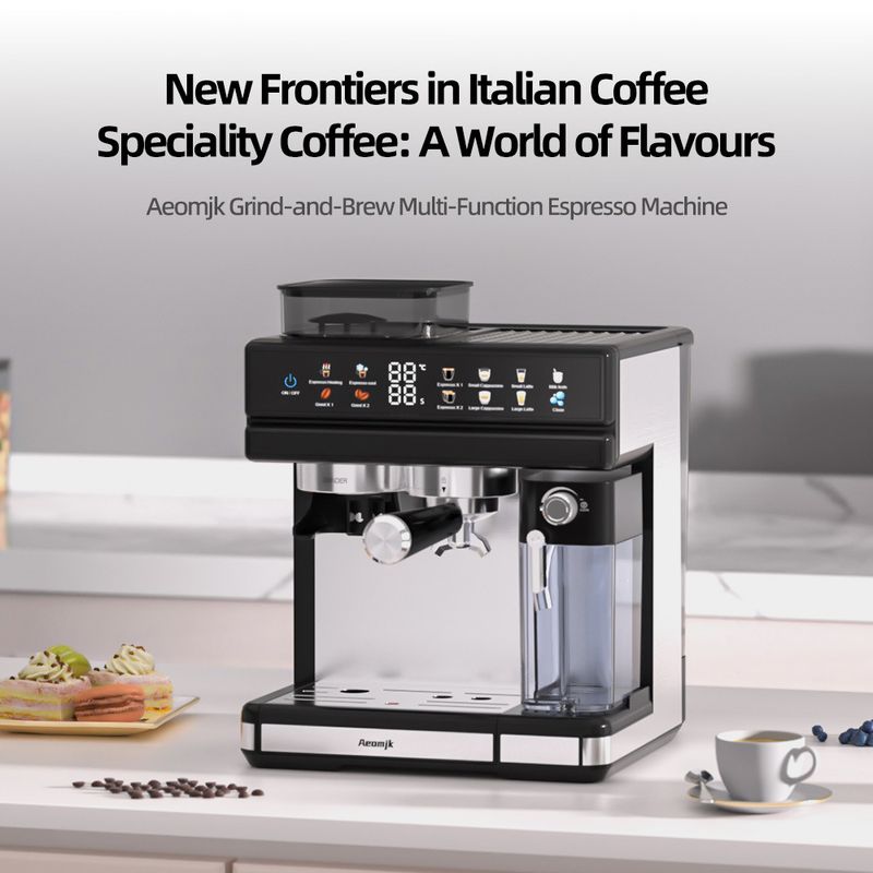 Semi-Automatic Espresso Machine With Built-in Grinder & Milk Frother – 1.8L Water Tank, 110-240V Universal Voltage, LCD Display (Model CM5720)_voghion.com
