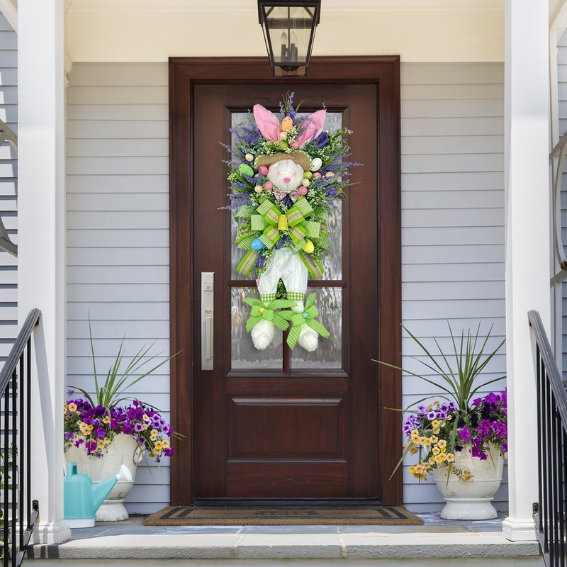 Easter Rabbit Decorative Wreath Pendant Easter Cartoon Theme Simulated Plant Door Hanging Decoration_voghion.com