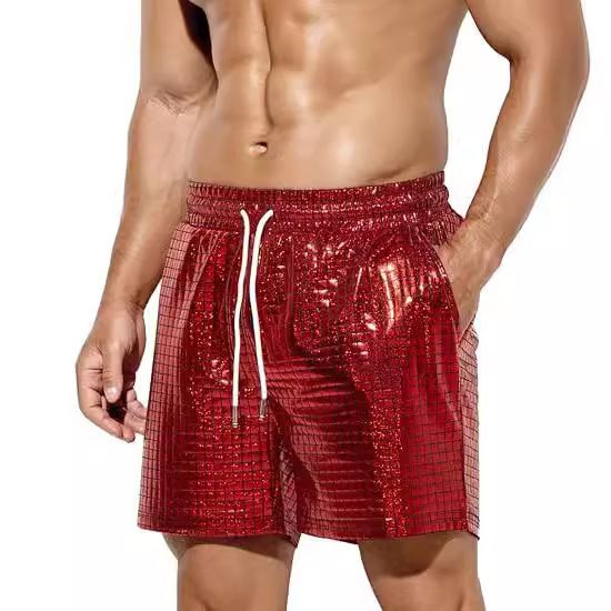 Premium Products 2025 New Shiny Leather Tri Color Men's Beach Casual Shorts_voghion.com