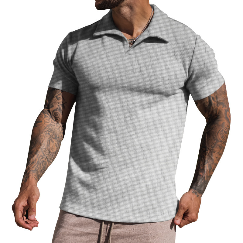 Polo da uomo con scollo a V casual tinta unita a manica corta con risvolto_voghion.com