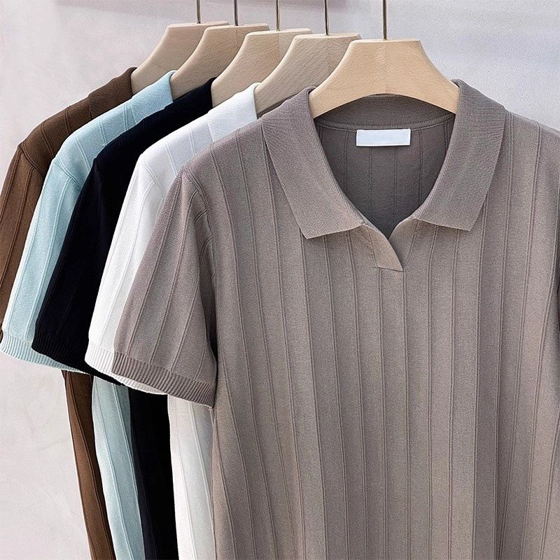 Herrenbekleidung Retro Kurzarmpullover Herren Strukturiertes Business Casual Poloshirt Herren Revers T-Shirt Herren_voghion.com