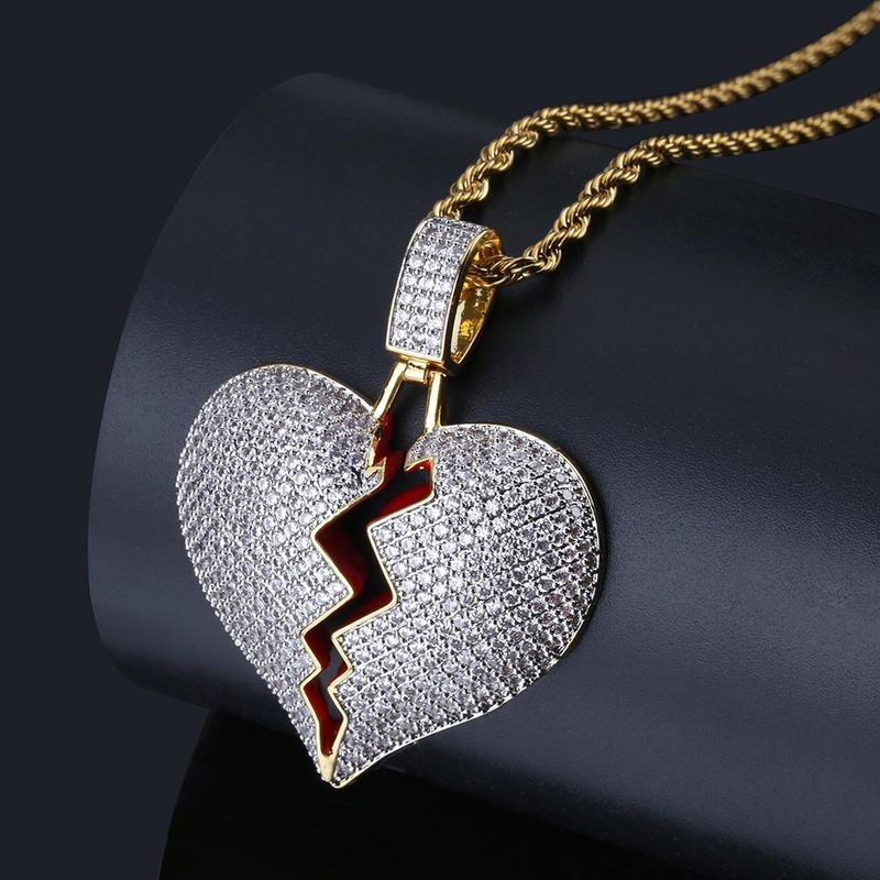 Sieraden voor heren Persoonlijkheid Hot Style Gebroken Hart Vorm Gebroken Hart Mannelijke en Vrouwelijke Koppel Hanger Volle Zirkoon Hip Hop Ketting_voghion.com