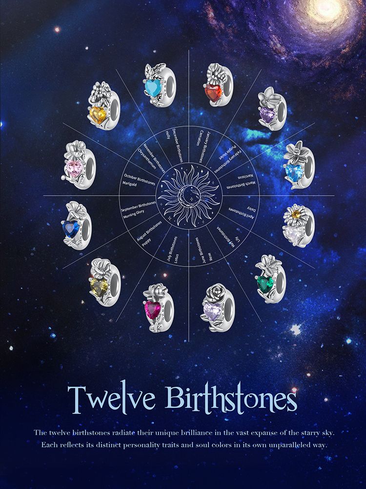 Twaalf geboortestenen-Lotus-bedel Sterling zilveren bedel_voghion.com