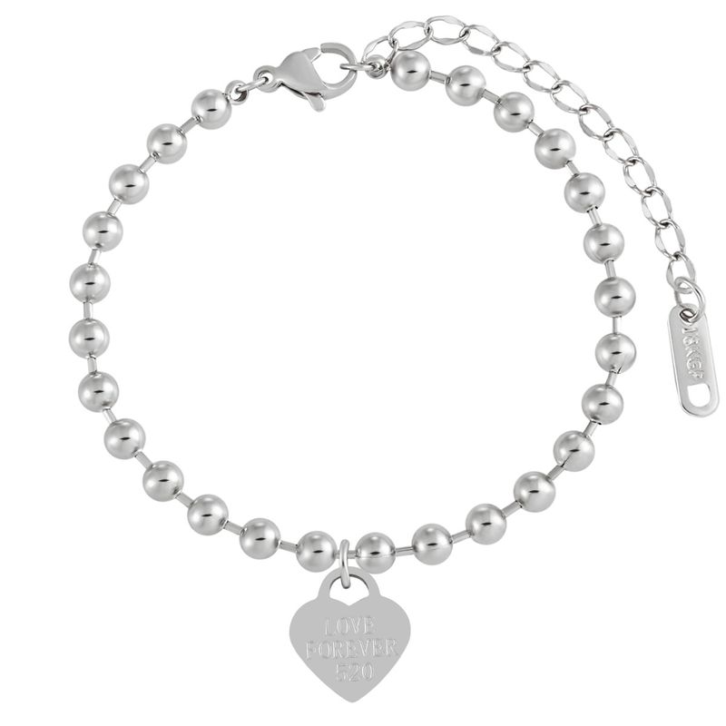 Nuovo ciondolo a forma di cuore, design di nicchia, catena con perline rotonde, bracciale da donna in acciaio al titanio con cuore di pesca._voghion.com