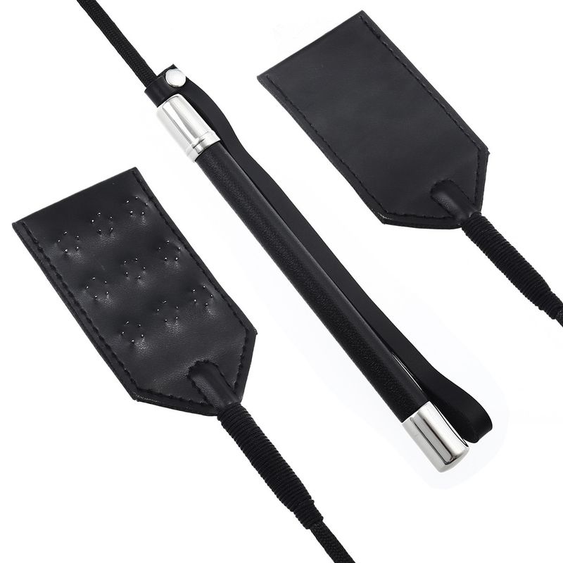 Sex Products SM Adult Products Couple Women Toys Spiked Leather Whip Black Handle Metal Racket Nails_voghion.com