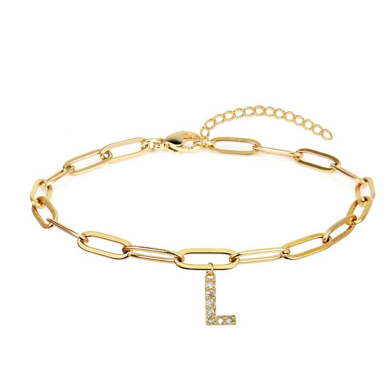 Fashion New Initials Bracelet Simple Stainless Steel Paper Clip Chain Diamond Letter Pendant Hand Jewelry_voghion.com