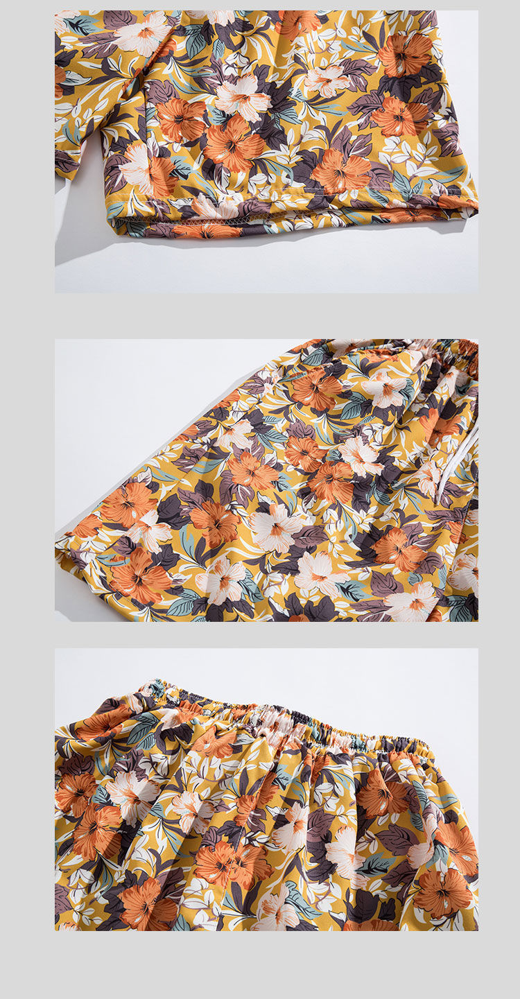Men's Hawaii seaside beach vacation suit men's loose plus size couple trendy short-sleeved floral shirt casual two-piece set_voghion.com