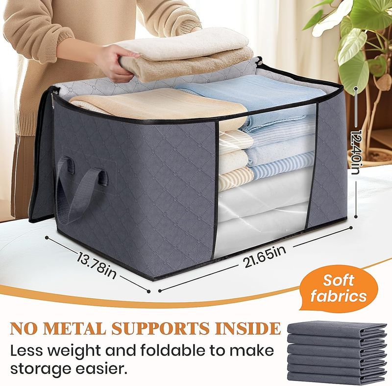 Fab Totes Kleideraufbewahrung, Faltbare Aufbewahrungstaschen aus dickem Stoff für Decken, Behälter zur Organisation von Schlafzimmer, Schrank,_voghion.com