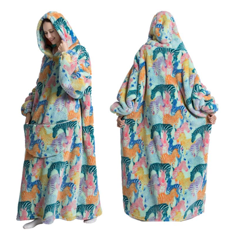 Hooded Cartoon Pajamas Warm Pullover Lazy TV Blanket Thick Oversize Sweatshirt_voghion.com