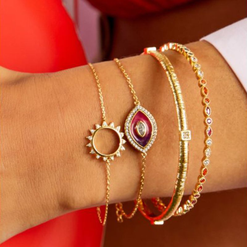Bracciale con perline a forma di occhio mistico per uomo e donna - Gioielli alla moda ispirati ai tarocchi con smalto colorato a goccia e pietre scintillanti. Bracciale con occhio colorato popolare._voghion.com