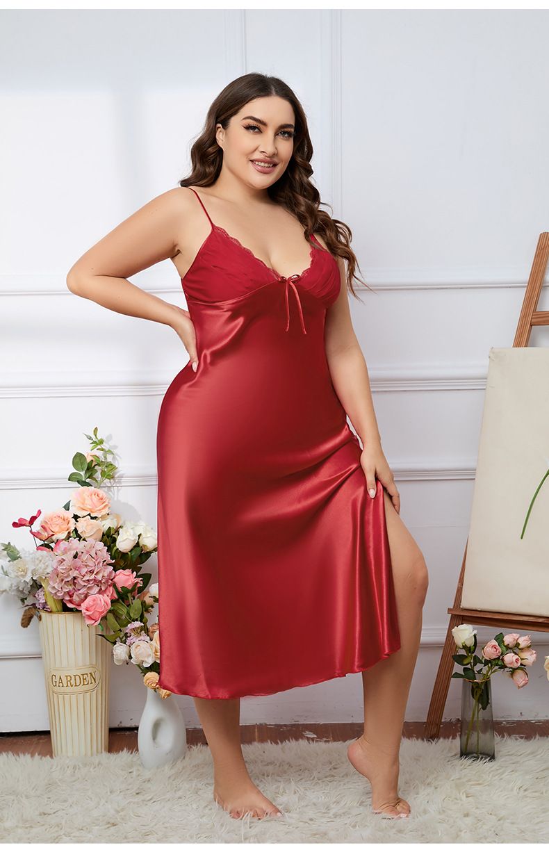 Langes Sommernachthemd aus Eisseide für Damen in Übergröße, Homewear im Hosenträgerstil, bequeme und schöne Koexistenz_voghion.com