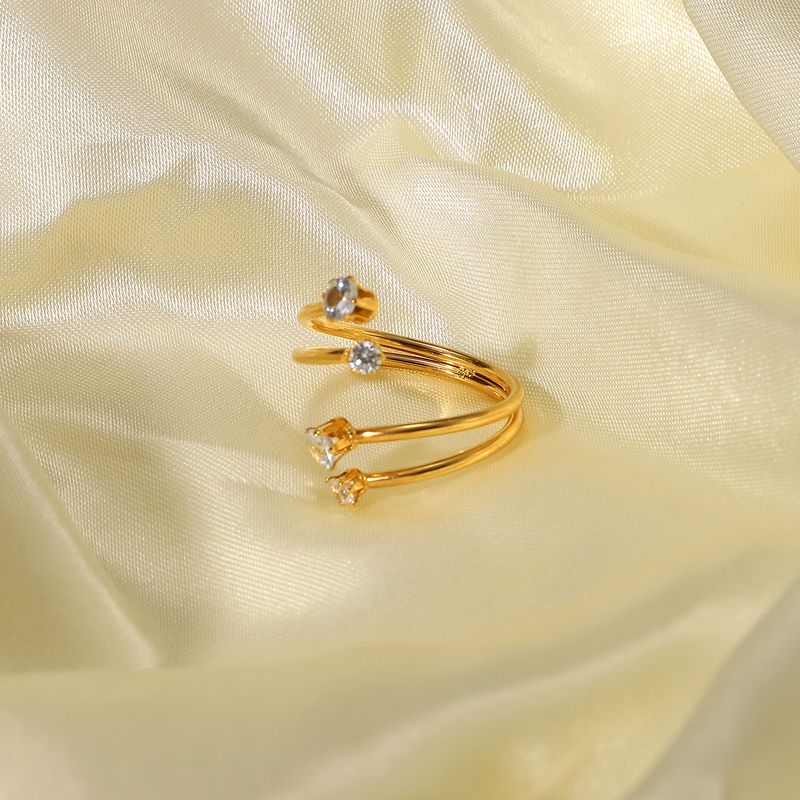 INS internet celebrity's by side size white zirconium 4-diamond open with gold-plated stainless steel ring for women's_voghion.com