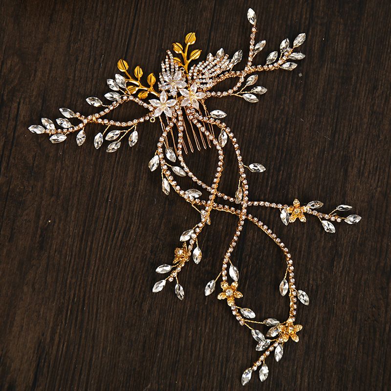 Νυφικό κόσμημα Κρυστάλλινο ένθετο χτένα με μακριές χτένα Αξεσουάρ για τα μαλλιά με στρας με πλέξη Αξεσουάρ για πέπλο κοσμήματα γάμου_voghion.com
