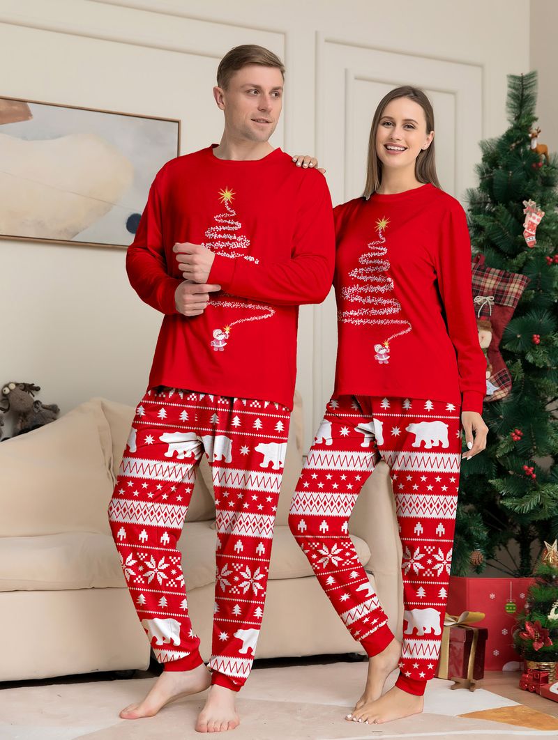 Conjunto de pijamas natalinos combinando para a família – Pijama de lã com estampa de Papai Noel para adultos, crianças e animais de estimação (vermelho, 6 tamanhos)_voghion.com