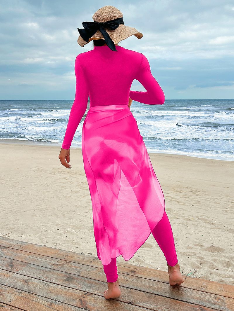 Muslimischer Badeanzug für Damen, einteiliger Badeanzug mit Rock, langärmelig, Strandmode, Sonnenschutz, zweiteiliger Badeanzug_voghion.com