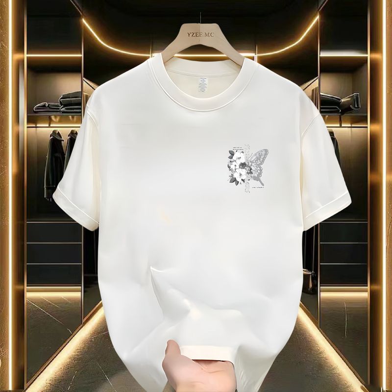 Trendy Marka Baskılı Kısa Yaz 2024 Yeni Yarım Kollu Trend Çok Yönlü Üst Erkekler İçin Yuvarlak Yaka Tişört_voghion.com