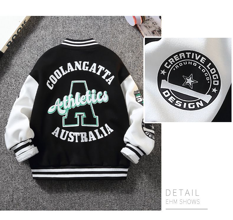 Baseballjacke für Jungen von Mother & Kids für Frühling und Herbst – trendige und hochwertige Oberbekleidung für Kinder von 6–12 Jahren (Schwarz/Grün, Buchstabendruck)_voghion.com