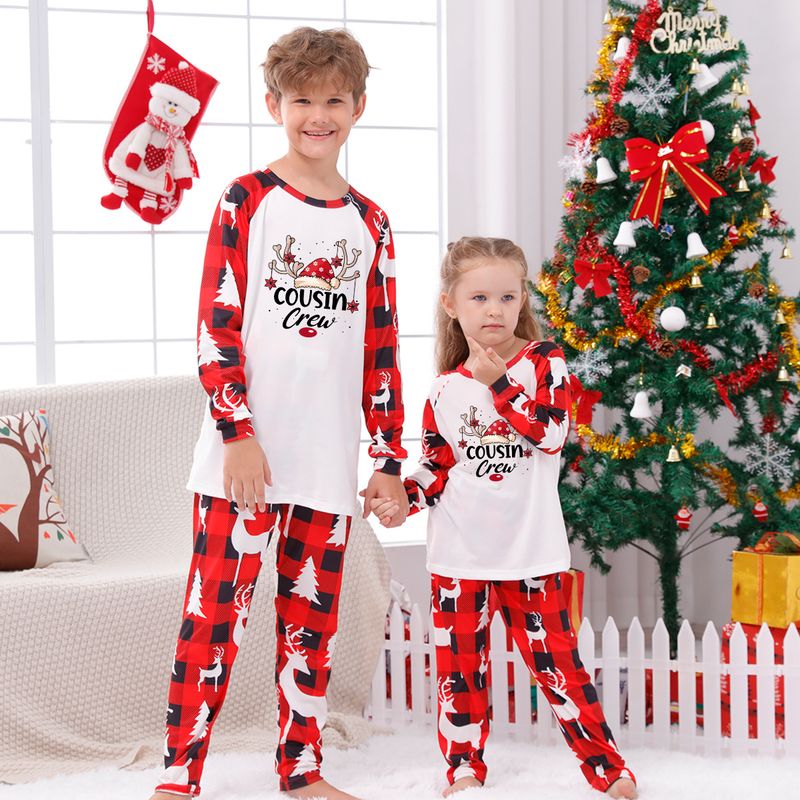 Traje familiar de Navidad, ropa familiar para el hogar, ropa navideña para el hogar, conjunto familiar, ropa para el hogar con estampado de retales a cuadros_voghion.com