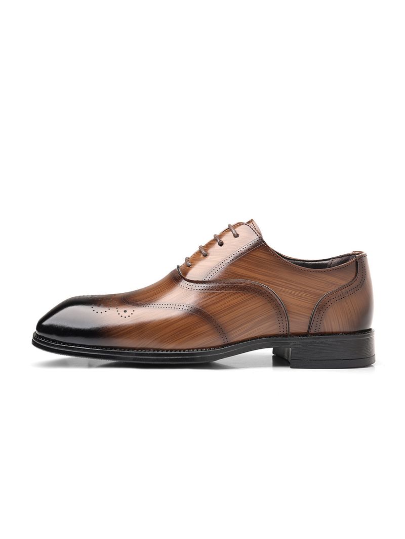 Chaussures Derby Brogue pour homme HPIOPL - Design à bout carré d'inspiration japonaise avec cuir PU grain de bois et semelle en caoutchouc_voghion.com