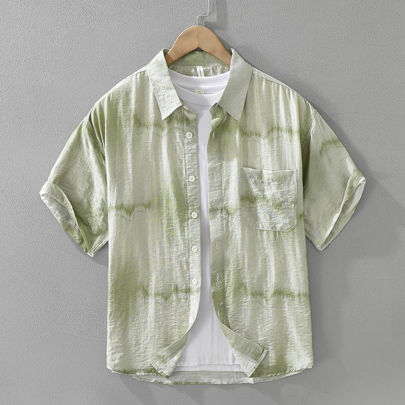 Camicia a maniche corte tie-dye fresh da uomo, alla moda e versatile, top casual e ampio._voghion.com