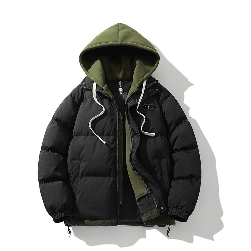 Gefälschte zweiteilige Baumwoll-gefütterte Mantel Herren lose bonbonfarbene warme Baumwoll-gefütterte Jacke Herren Winterjacke vielseitig_voghion.com