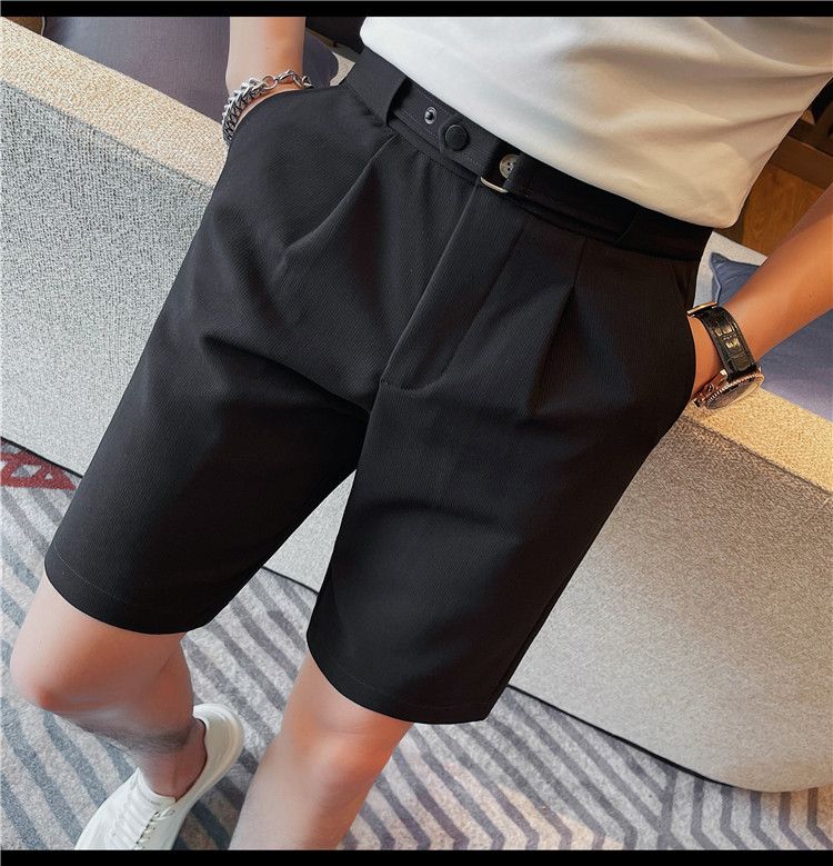 Wholesale men's summer shorts Korean version slim-fitting pinstriped casual five-point pants fashionable youth non-ironing men's pants_voghion.com