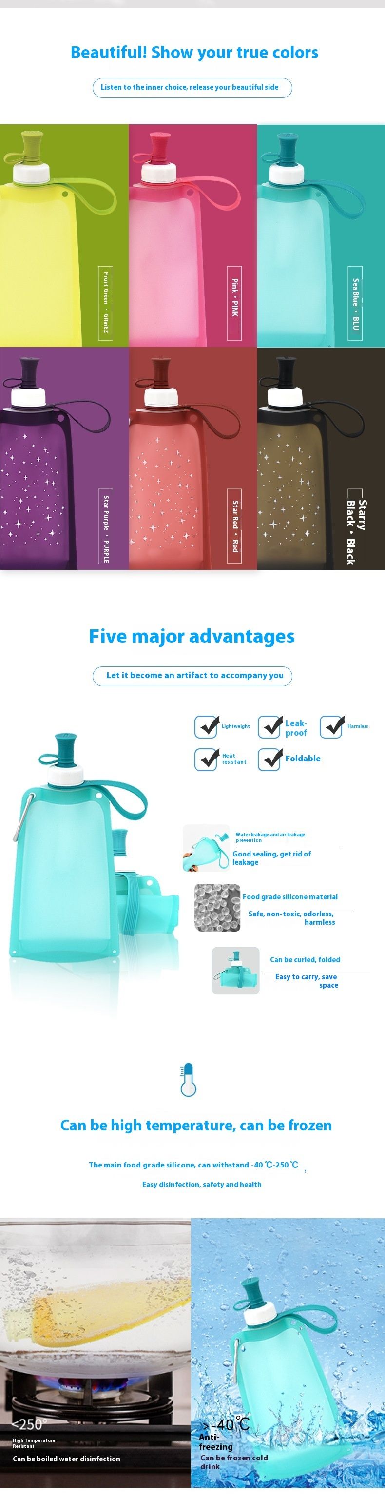 Silicone Outdoor Sports Portable Folding Bag Cycling Hiking Travel Supplies Water Bottle 550ml_voghion.com