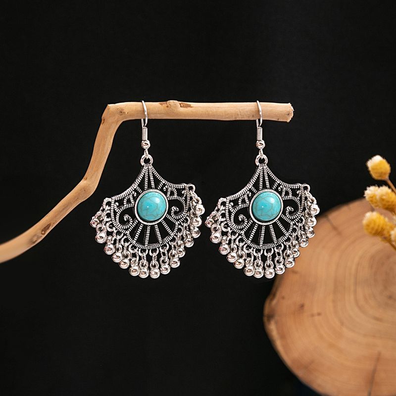 1 Pair Casual Retro Geometric Beaded Alloy Turquoise Drop Earrings_voghion.com