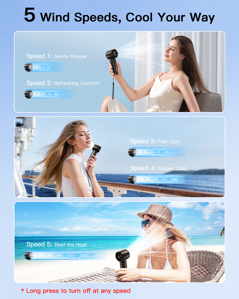 coldSky Handheld Mini 4000mAh Battery Portable Rechargeable With LED Display 5 Speed Turbo Fan For Beach Travel Vacation_voghion.com
