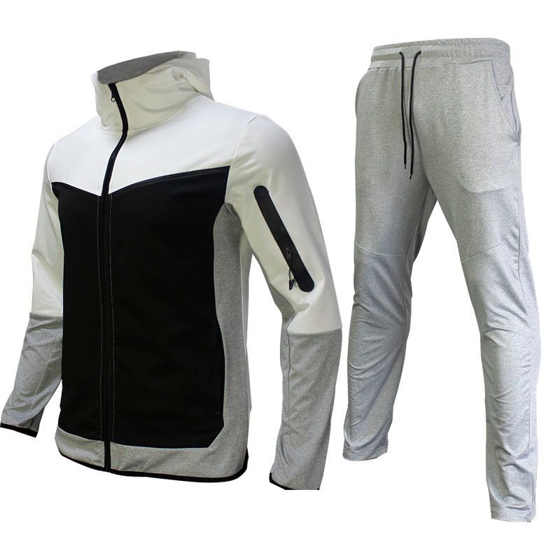 Lente en herfst complete set heren sportjas sweatshirt mouwen lange broek contrasterende cardigan capuchon los pak_voghion.com