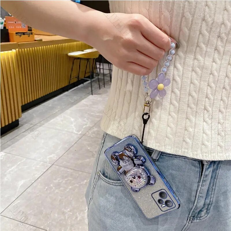 realme8 Custodia porta telefono con cinturino a forma di orso a forma di fiore per Oppo Realme 10 11 8 9 5 5i 5s 6i C33 C35 C53 C31 C15 C30 C55 C21 C20_voghion.com