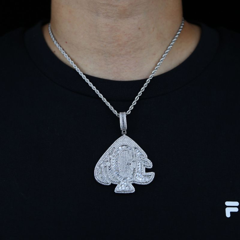Men's Hip-Hop Heart Pendant Necklace - Punk Style Diamond-Encrusted Drop Pendant With Rope Chain, Silver & Gold Hip Hop Pendant_voghion.com
