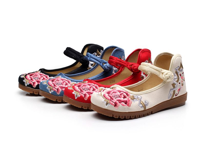 Flaches besticktes Tuch mit Kuhsehnensohlen, Frühlings- und Herbst-Mutter-Slipper mit großen Zehen, einzeiliger Riemen, Damen-Single_voghion.com