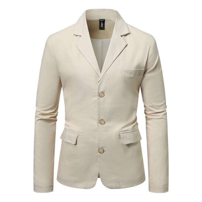 Veste de costume décontractée en coton et lin pour homme, couleur unie, taille européenne_voghion.com