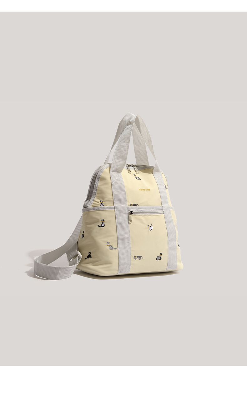 Embroidered Cat Gentle Apricot Multifunctional Shoulder Bag_voghion.com