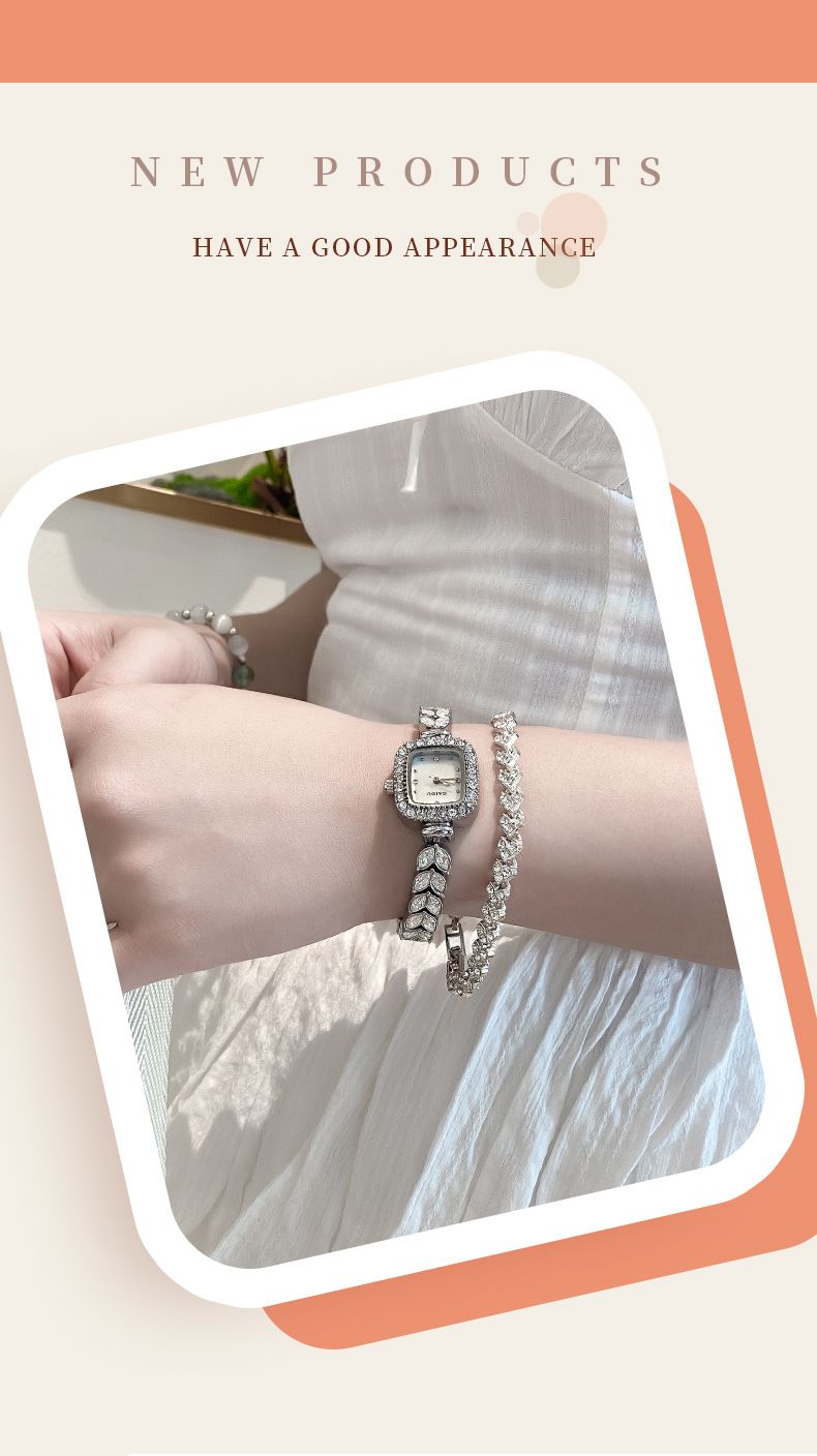 Elegant Square Diamond Accent Quartz Watch For Women - Stainless Steel & Alloy Band, Water Resistant, Fashionable Jewelry Clasp_voghion.com