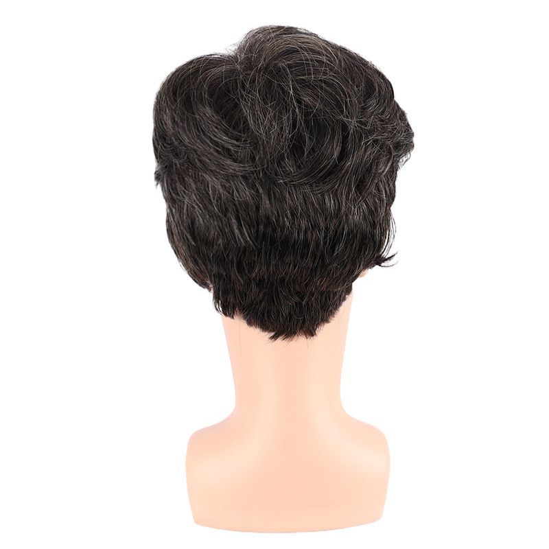 Perruque synthétique à clips pour homme, cheveux courts et raides avec raie sur le côté, en soie haute température et fibres chimiques, pour personnes d'âge moyen et âgées._voghion.com