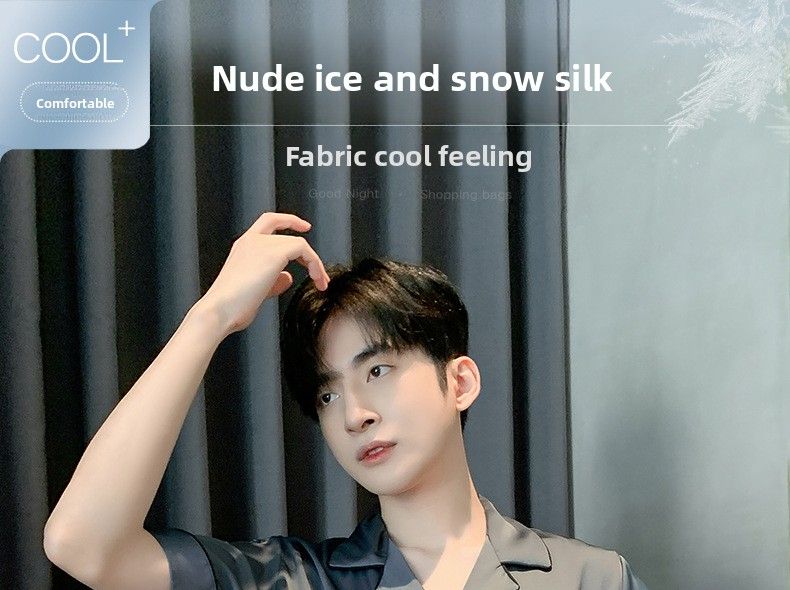 Men's Summer Ice Silk Short Sleeved Shorts Thin Sleepwear Simple Casual Ice Silk Youth Home Suit Set_voghion.com