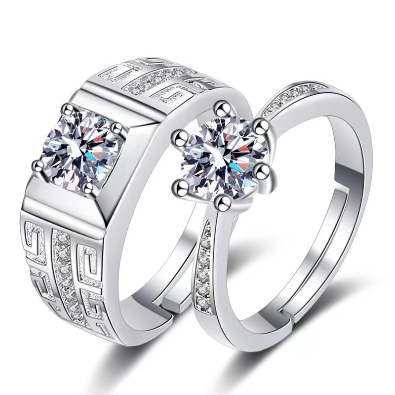 Hot Sales Moissanit Zirkon Verlobungsring fir Männer a Fraen - Klassesche Sechs-Krallen-Koppelring_voghion.com