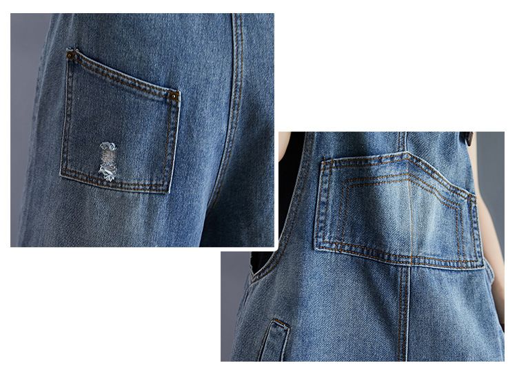 Age-reducing denim overalls shorts for women Korean version new loose high waist slimming suspenders one-piece wide-leg pants_voghion.com