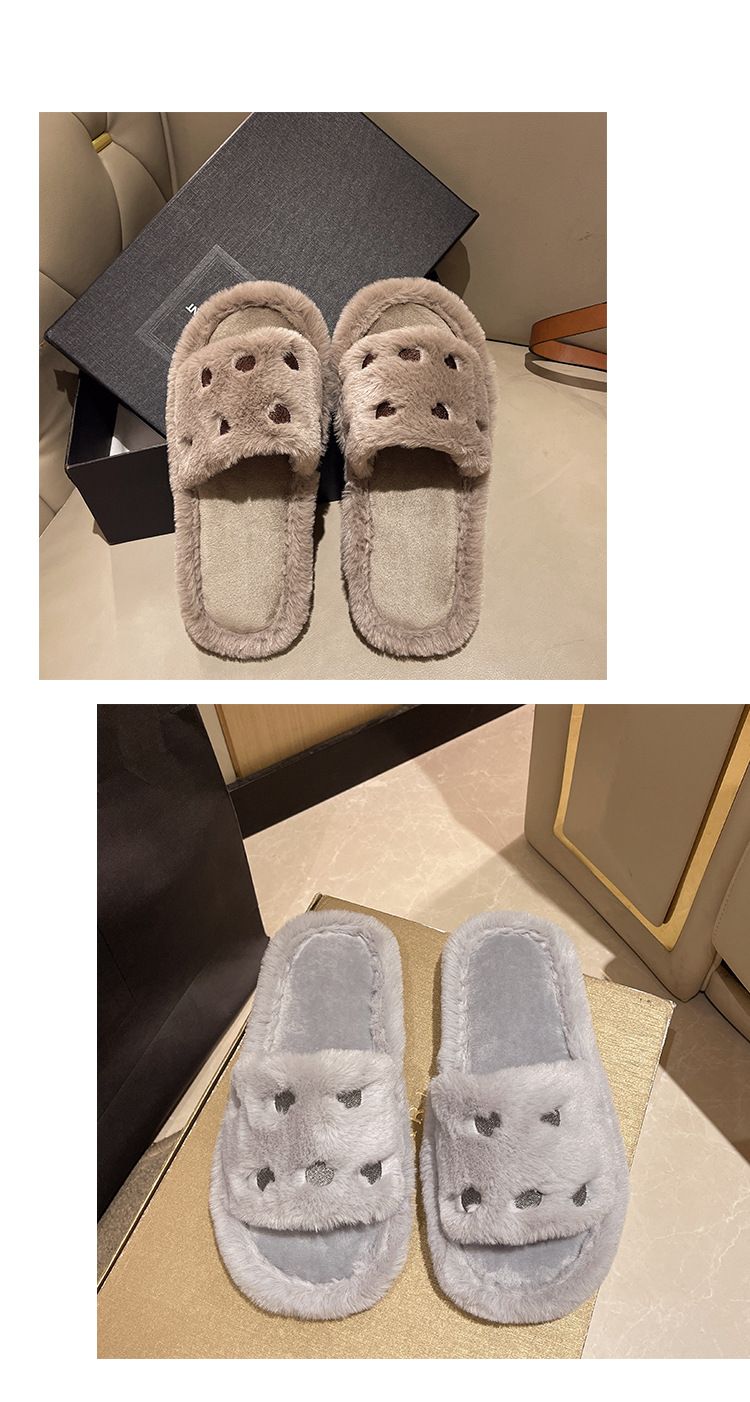 Neue modische, trendige, herzförmige Pelzschuhe für Damen, verdickte, warme Baumwollhausschuhe für den Innenbereich im Herbst und Winter_voghion.com