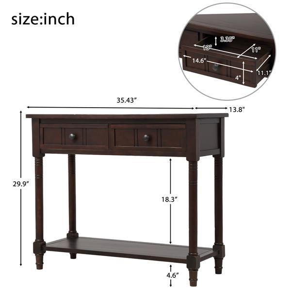 Console Table Traditional Design With Two Drawers And Bottom Shelf (Espresso)_voghion.com