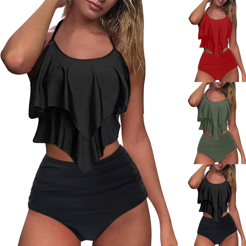 2022 nouveaux maillots de bain femmes taille haute à volants fendu maillot de bain bikini femme_voghion.com