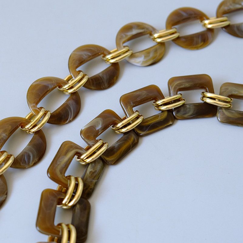 Vintage Bunte Acrylharz Farbblock Metall Handarbeit Abnehmbare Braune Damentasche Dekorationskette_voghion.com