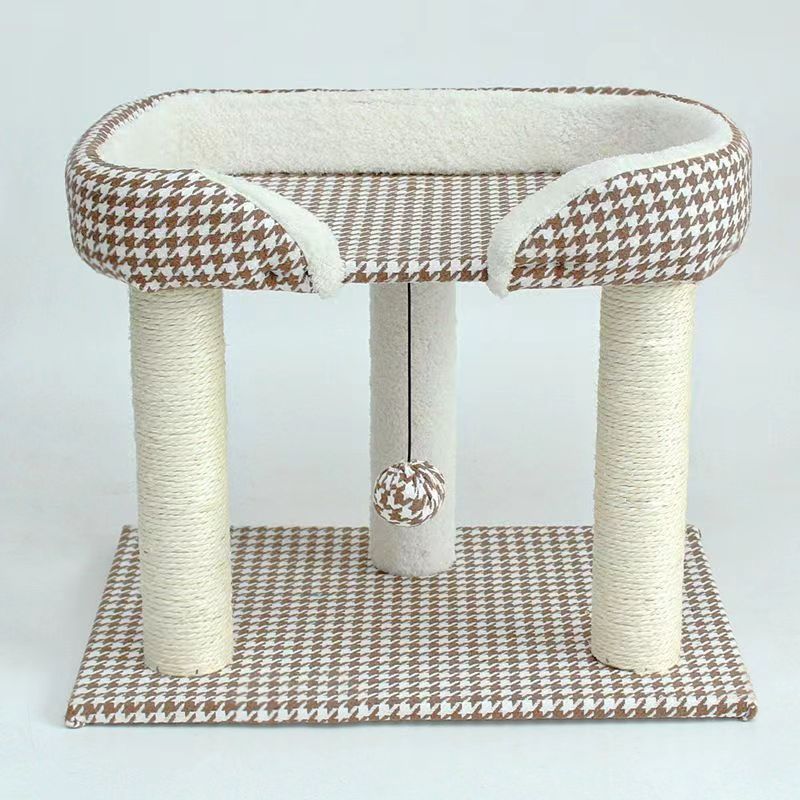 Tiragraffi per gatti con struttura pied de poule, integrato, salvaspazio, con palo in sisal per arrampicata_voghion.com