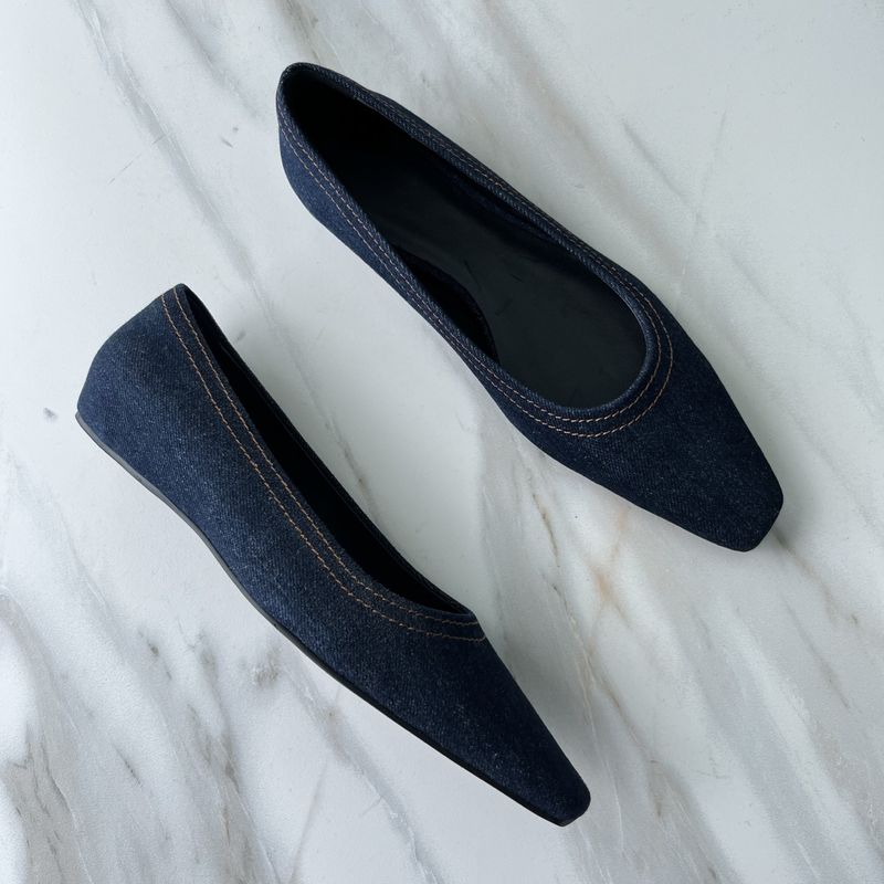 TOT No Label Square Toe Slip-On Low Heel Lazy Flat Denim Blue Work Bequeme Damenschuhe_voghion.com