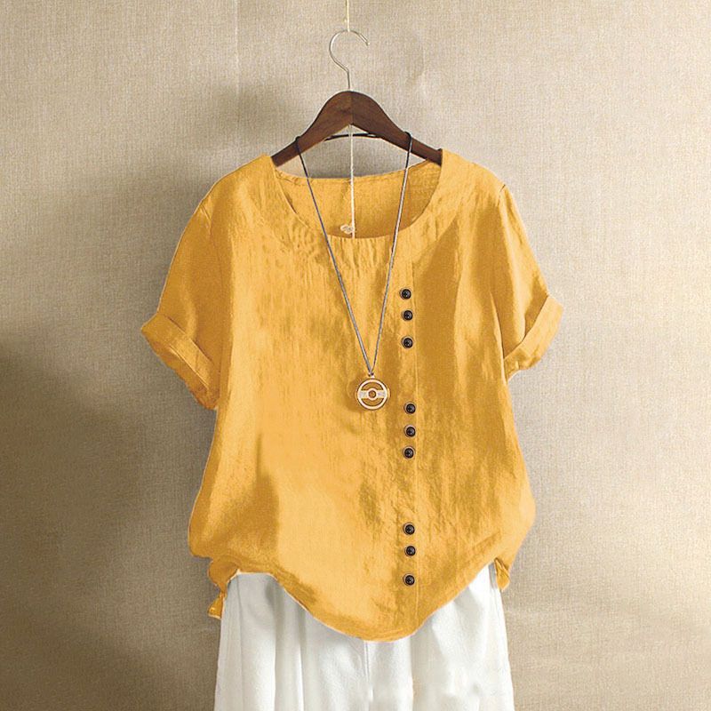 Dameskleding Top groot formaat casual los katoen en linnen T-shirt katoen en linnen dames_voghion.com