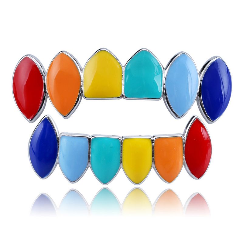 Grillz Hip Hop in oro per uomo e donna - Griglie per denti affilati placcate in oro di alta qualità per Halloween e feste - Zanne dentali colorate e luminose, eleganti e alla moda_voghion.com